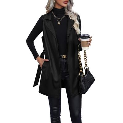 Женский жилет без рукавов, пиджак из искусственной кожи, женский жилет из искусственной кожи, большой размер