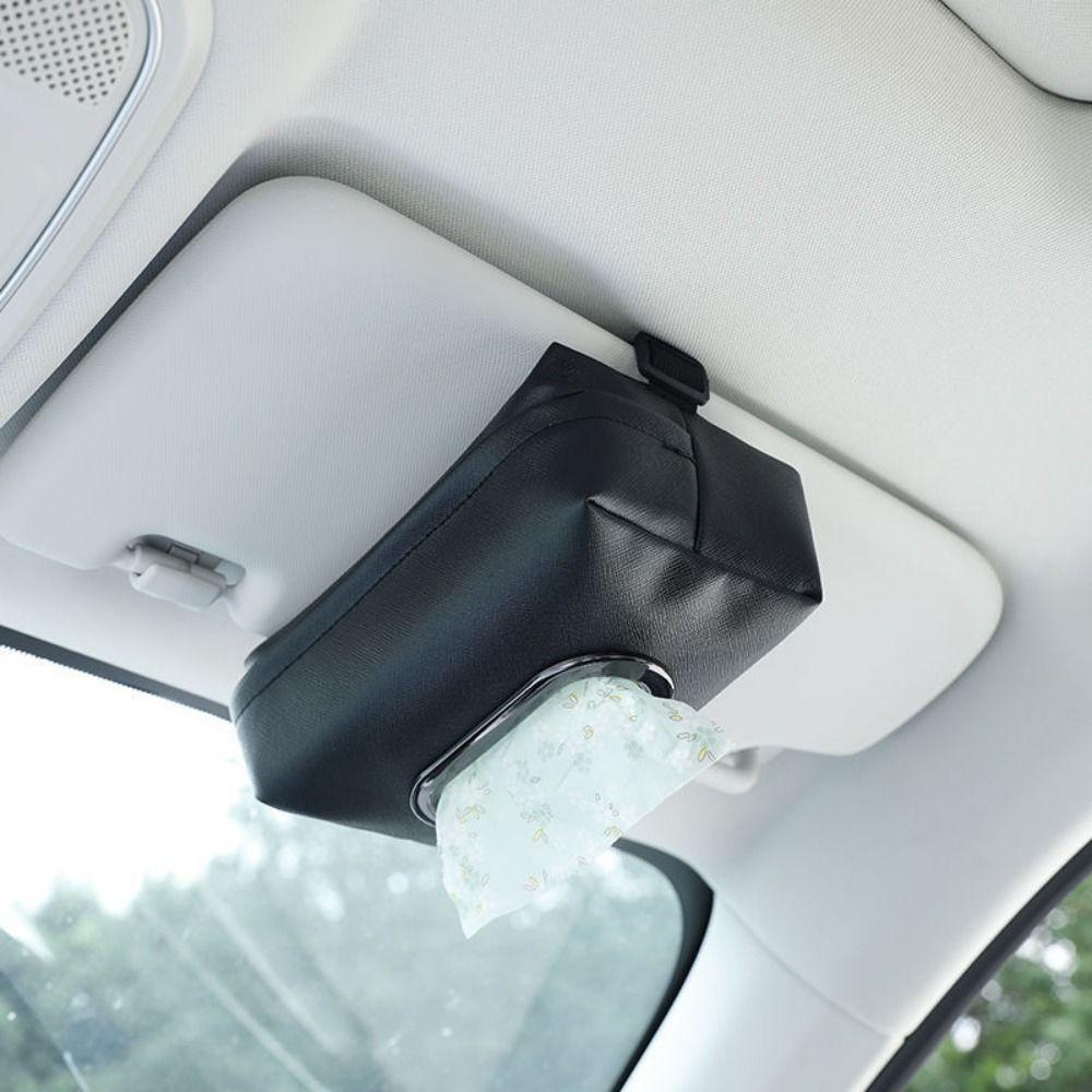 Adjustable Strap Car Tissue Holder PU Leather Tissue Storage Box Car Interior Accessories