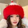 Soft Red Knitted Woolen Hat Windproof Big Pullover Hat Versatile Thickened Brimless Cap Keep Warm