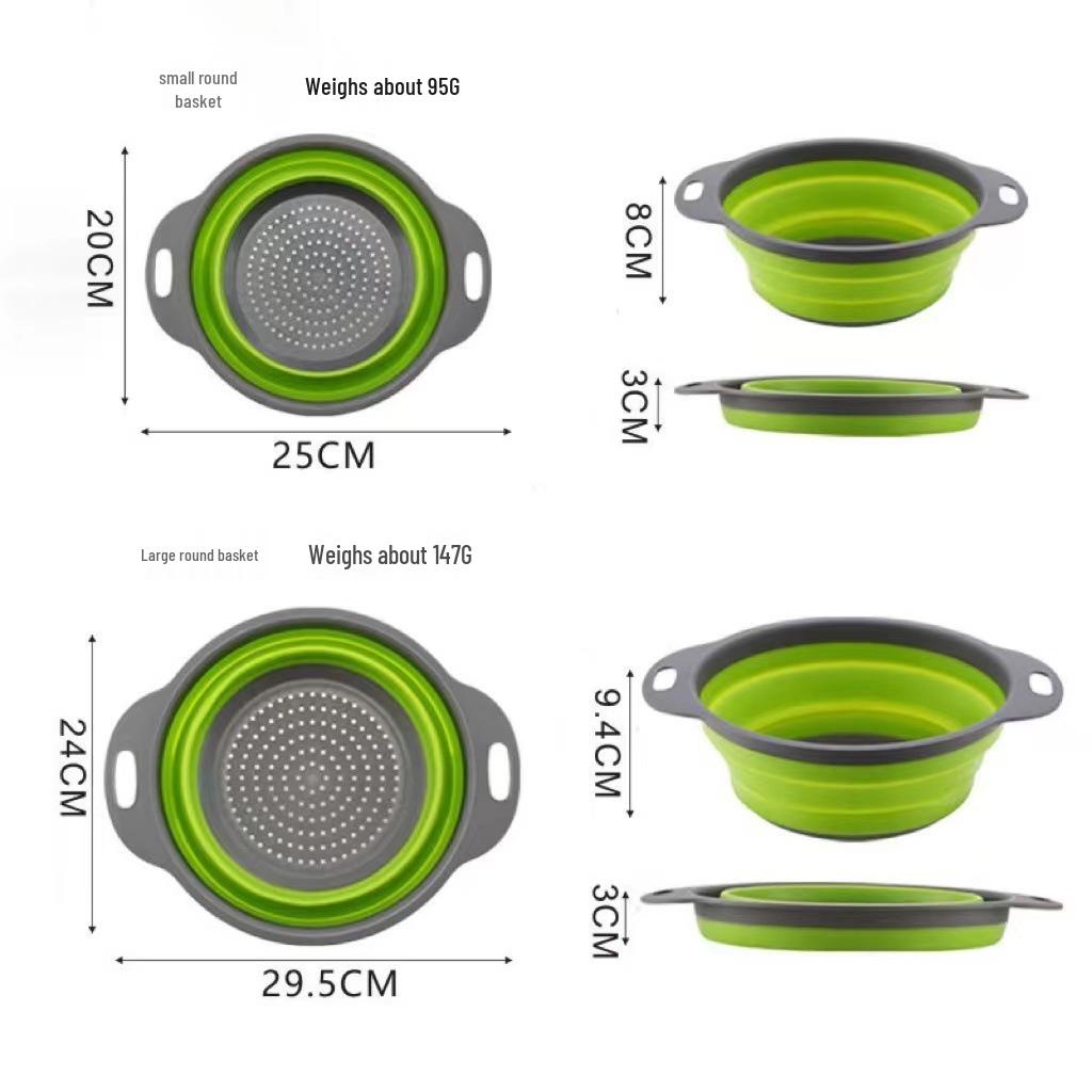 Foldable Silicone Colander Set: Easy-to-Store Round Kitchen Drain Baskets