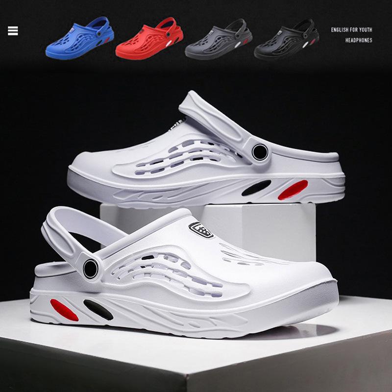 Cool Slippers Summer Hole Shoes Men's Non-slip Soft-soled Bag Head Beach Shoes Large Size Trendy Sandals Outdoor Slippers 474849