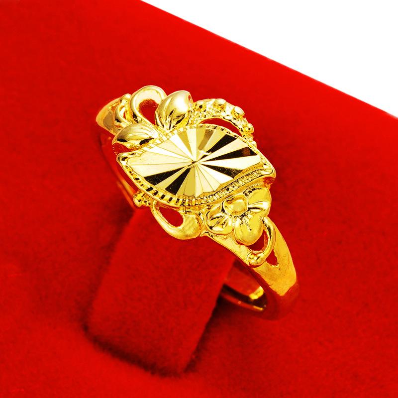 Retro Vietnamese Flower Gold-Plated Wedding Ring for Women – Imitation Gold with Real Copper