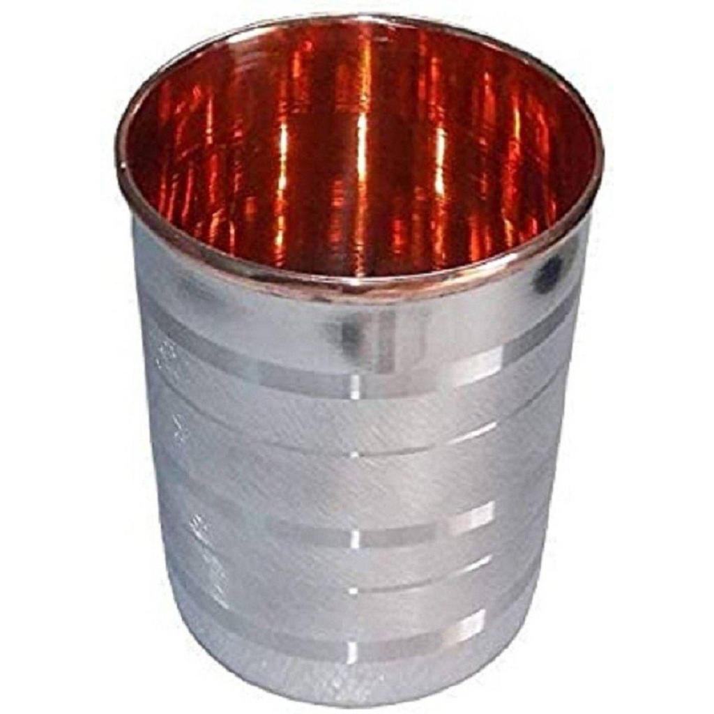 (Pack of 4) Set of 4 Pcs NT Copper Steel Water Glasses Glass Set Water/Juice Glass (300 Ml, Copper, Steel, Silver)