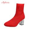 Fashion Aphixta 2025 New Fashion Ankle Boots Women Shoes Elastic Sock Boot Chunky High Heels Stretch Sexy Booties Pointed Toe Plus 41 43