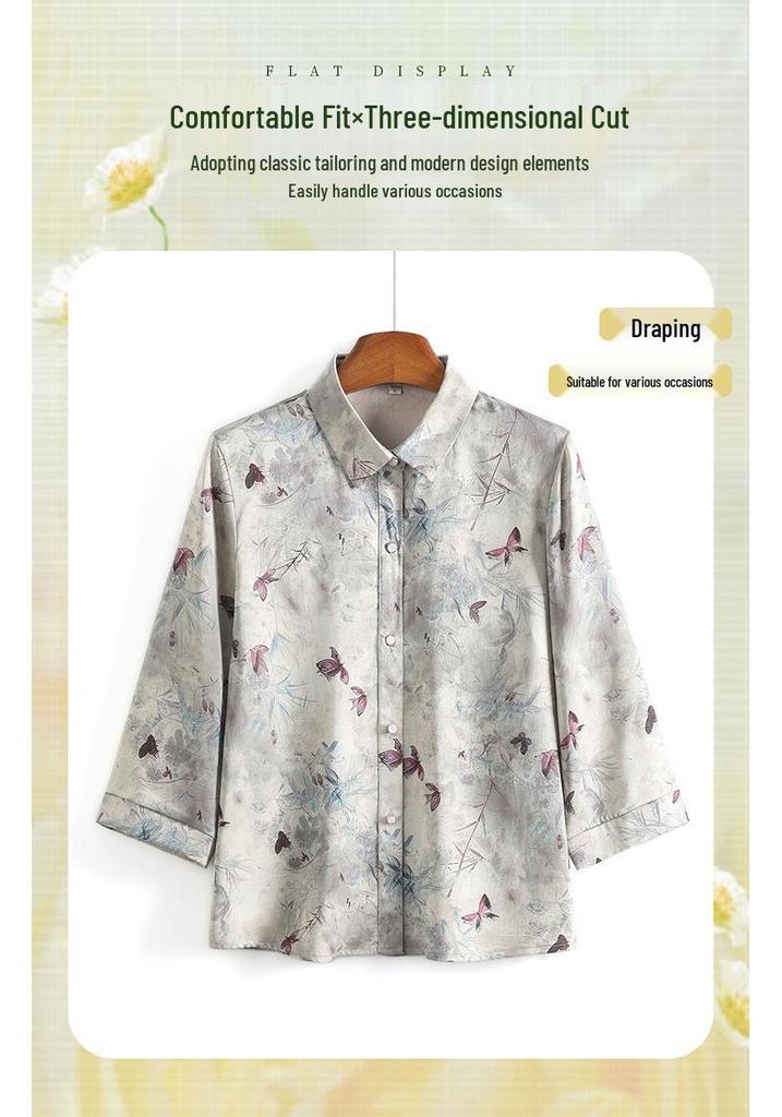 Stylish Autumn Lapel Shirt for Middle-Aged Women - Three-Quarter Sleeve