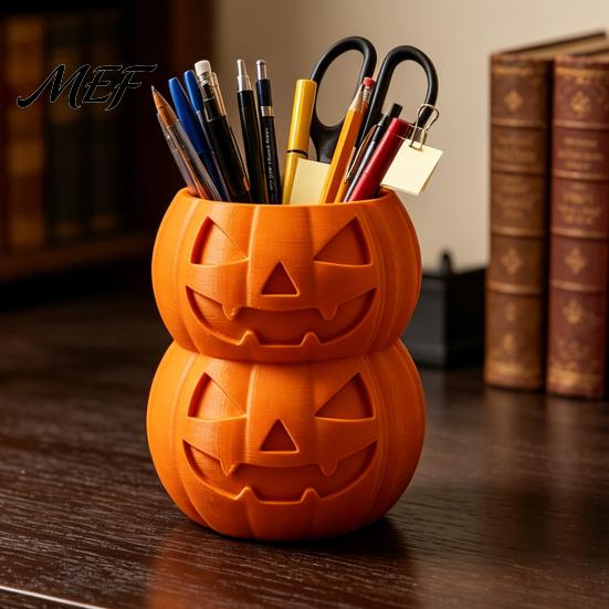 Unique Desk Organizer 3D Printed Double Pumpkin Pen Holder, Stacked Desktop Organizer, Stationery Halloween Storage Container for Pencils Markers And