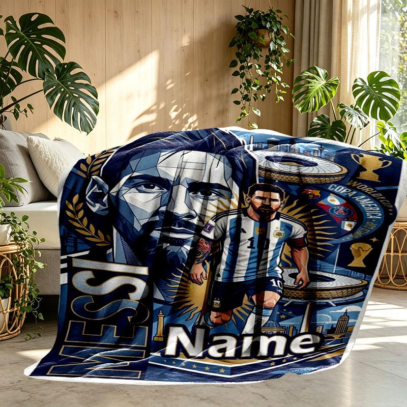 Custom Name Personalized Lionel Messi Print Blanket, Home Decor, Bedroom, Sofa, Camping, Couch, Gifts for Birthday Christmas