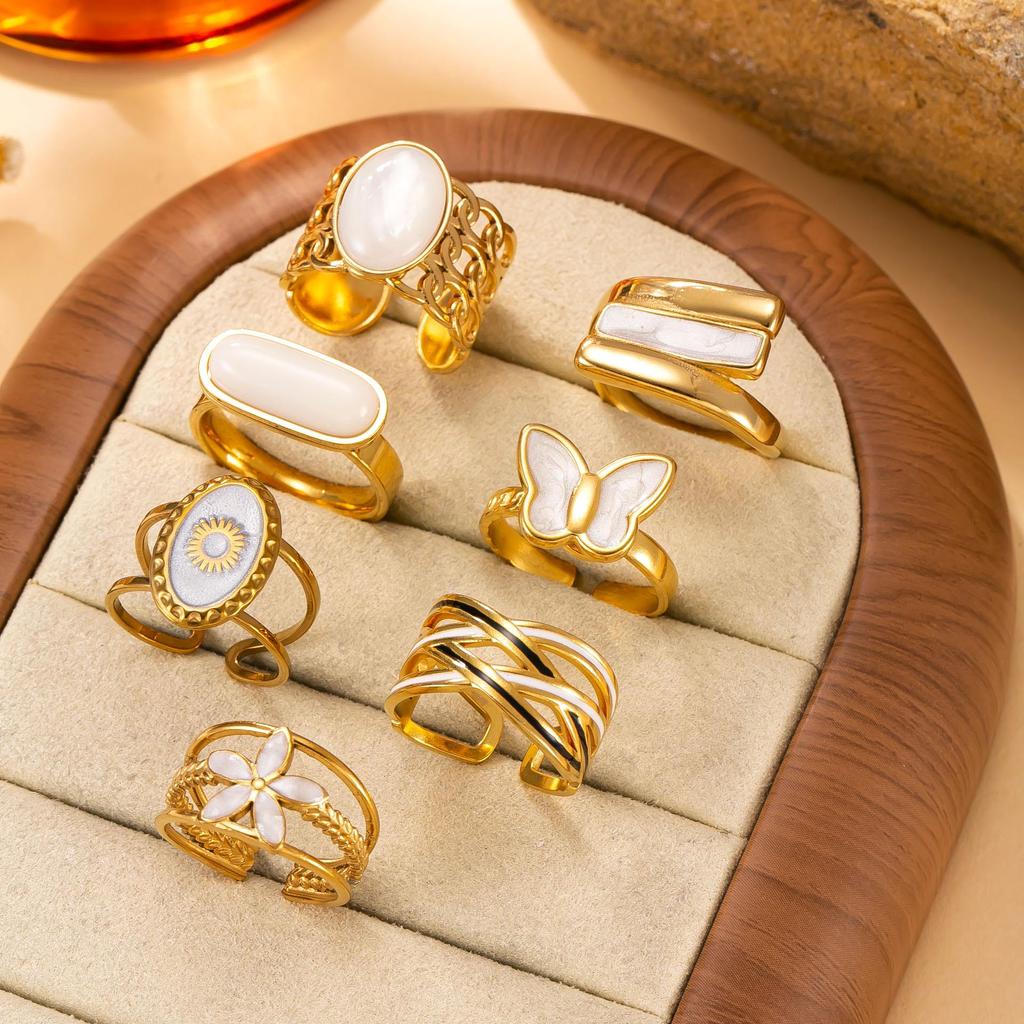 18K Gold Plated Titanium Steel Butterfly Flower Open Ring