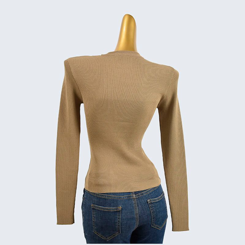 From Cupboard Spring and Autumn Round Neck Halterneck Bingqu Knitting Silm Long Sleeves Fake Two-Piece Cut Out Stylish Pullover Women's Clothing