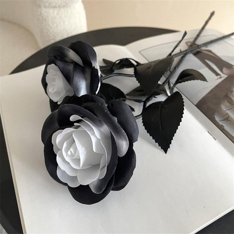Fake Flower Black Silk Artificial Rose Flower Halloween Gothic Dark Flowers For Wedding Home Party Decor Simulation Flowers