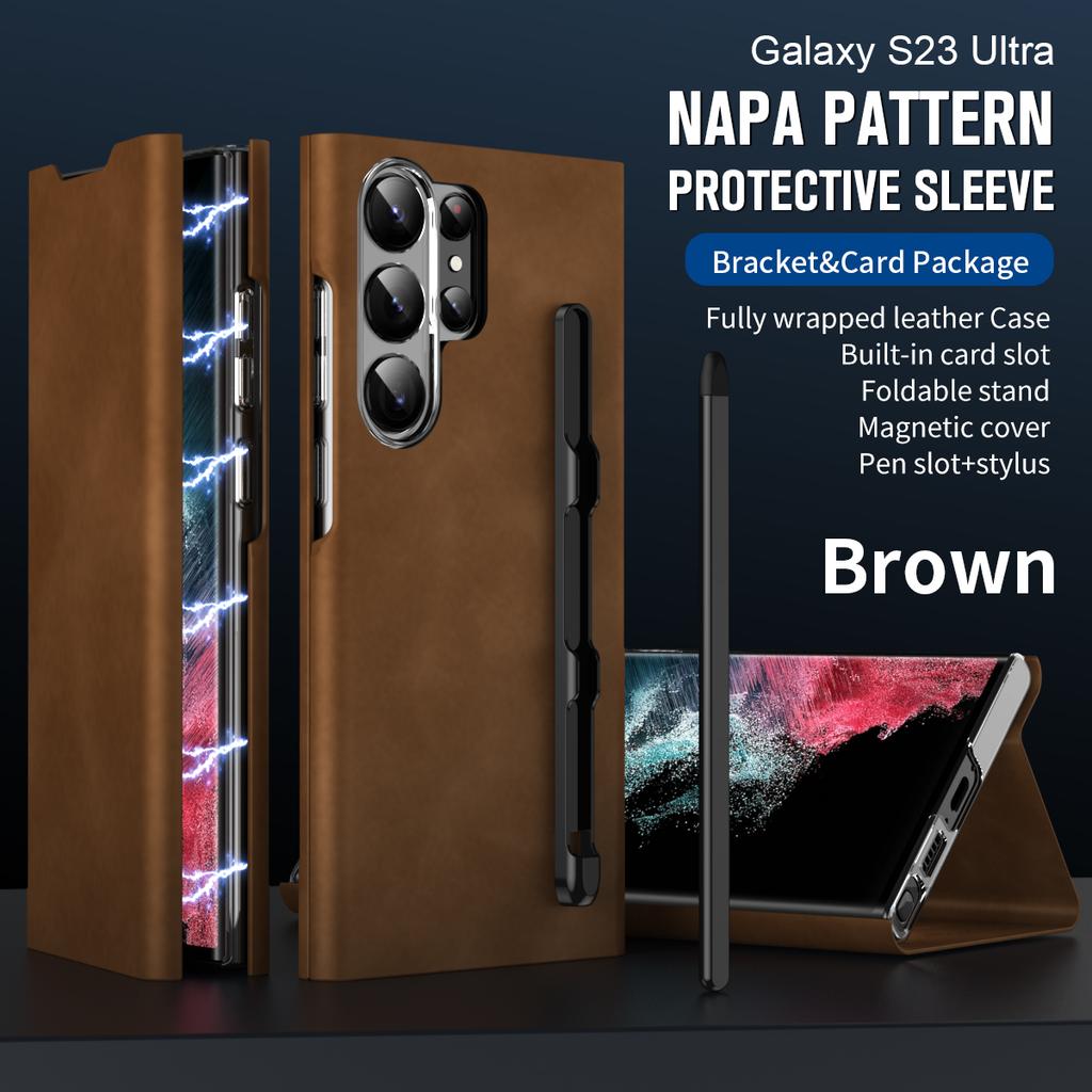 Чехол с держателем S Pen для Samsung Galaxy S23 Ultra S22 Plus S21, чехол-кошелек, кожаный флип, магнитная подставка, зажим для карт, защитный чехол для сумки