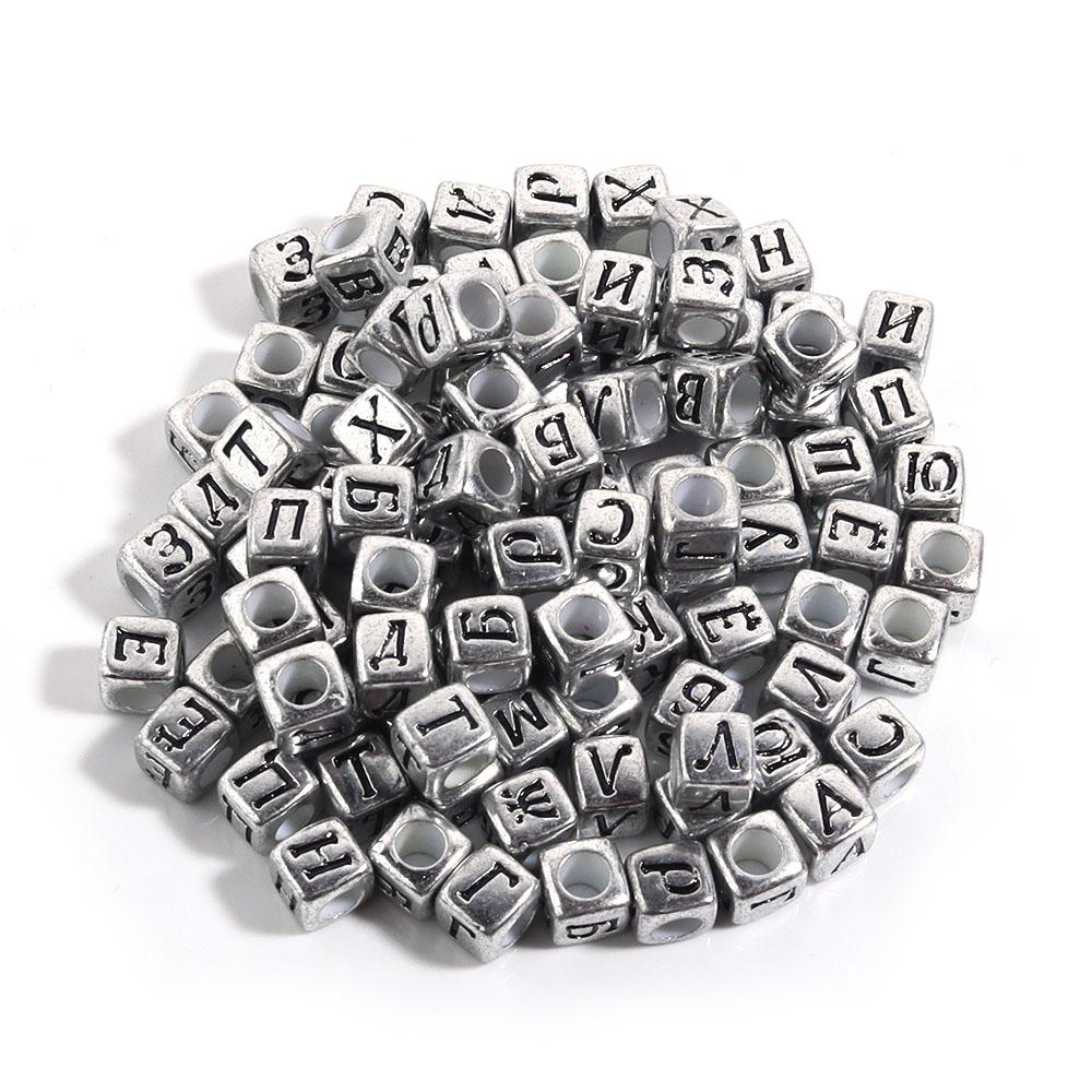 100pcs/lot 6mm Acrylic Square Letter Beads Big Hole Loose Spacer Beads For Jewelry Making DIY Bracelets Necklaces Accessories