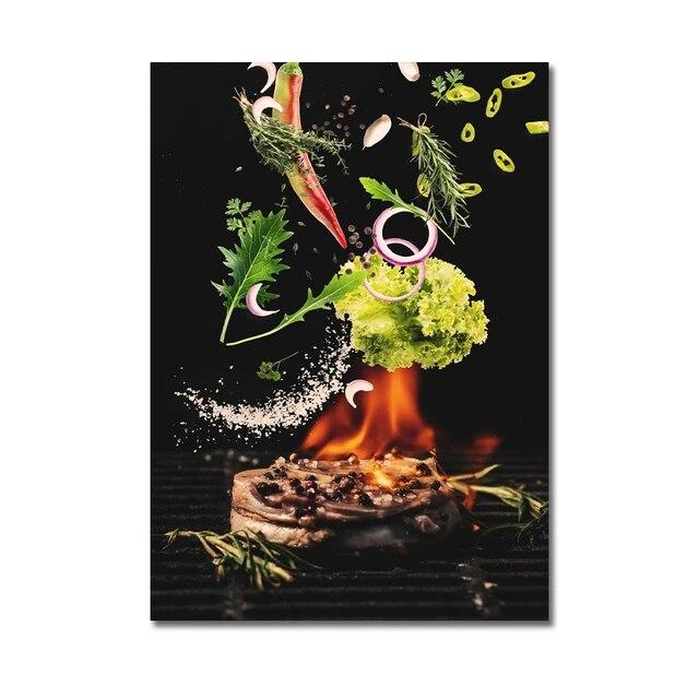 Кухня плакат пицца стейк салат гамбургер буррито фотографии ресторан настенная живопись печать западная кухня холст картина без рамки