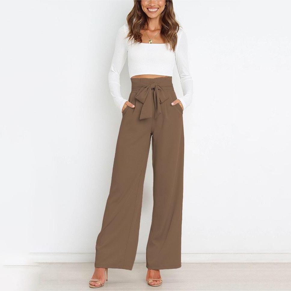 Women Summer and AutumnWorkplace Women's Trousers Casual Wide Leg High Waist Trousers with Belt Temperament Summer Commuter Pants