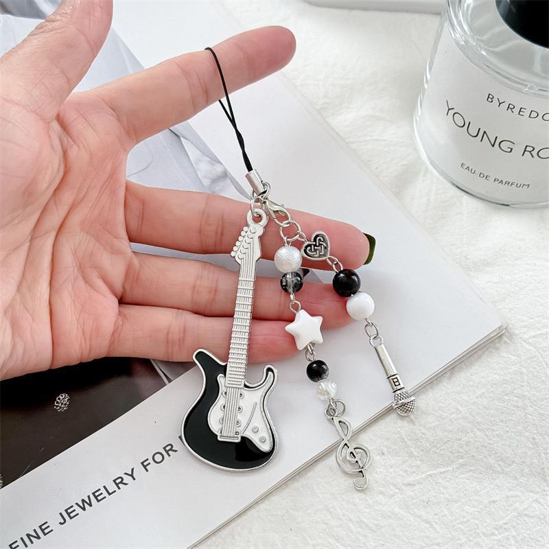 Милый микрофон-гитара, бусина, цепочка для мобильного телефона, шарм, сладкий брелок, кулон в виде музыкальной ноты, украшение для сумки, подарок для девочки