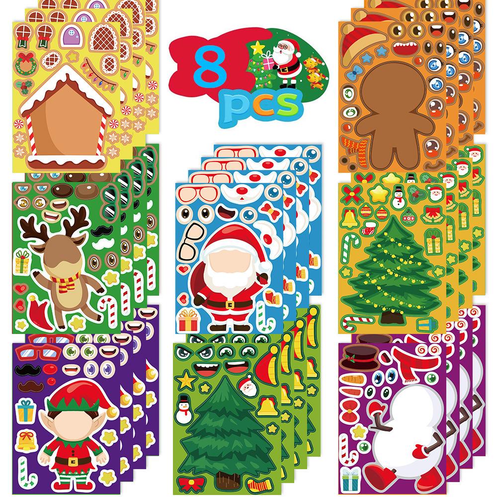 Cartoon DIY Christmas Sticker Elk Santa Claus Stickers Snowman Make-a-face Stickers Kids Sticker