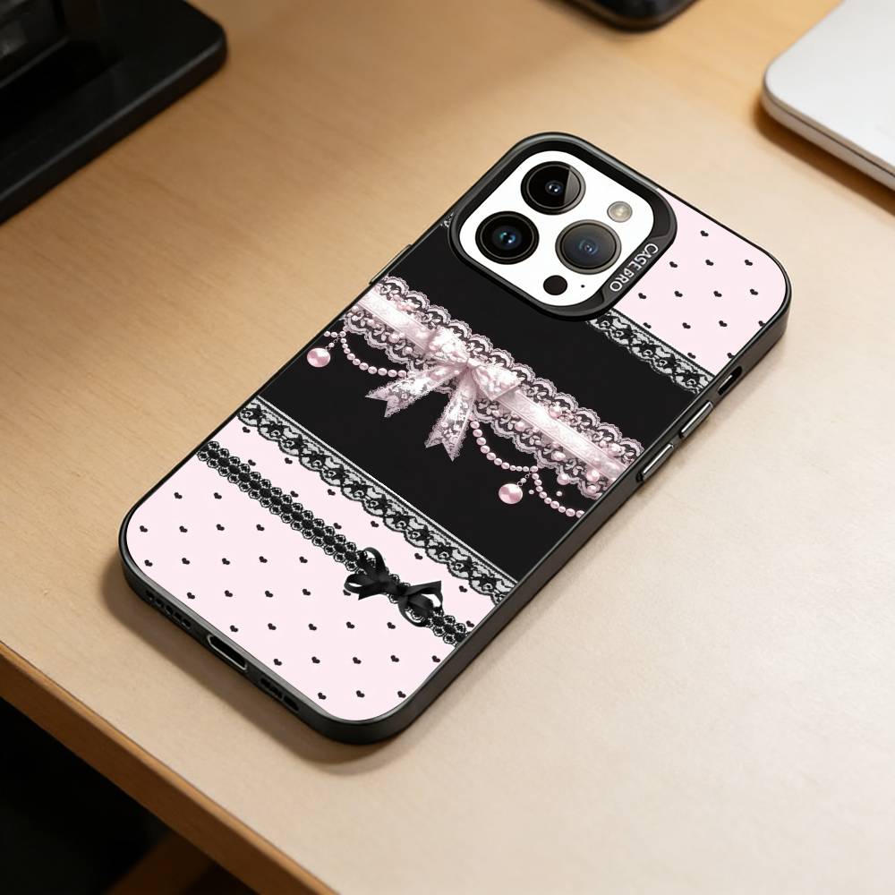 Элегантный дизайн с принтом черного кружева Чехол для телефона для iPhone 17, 16, 15, 14, 13, 12, 11 Plus, Pro Max, XS, Цветная серебристо-черная крышка