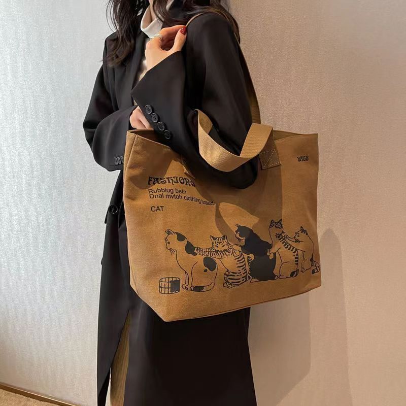 Casual Large Capacity Shoulder Bags Shopper Canvas Letter Fashion Harajuku Zipper Print Ulzzang Handbags Cheap Women