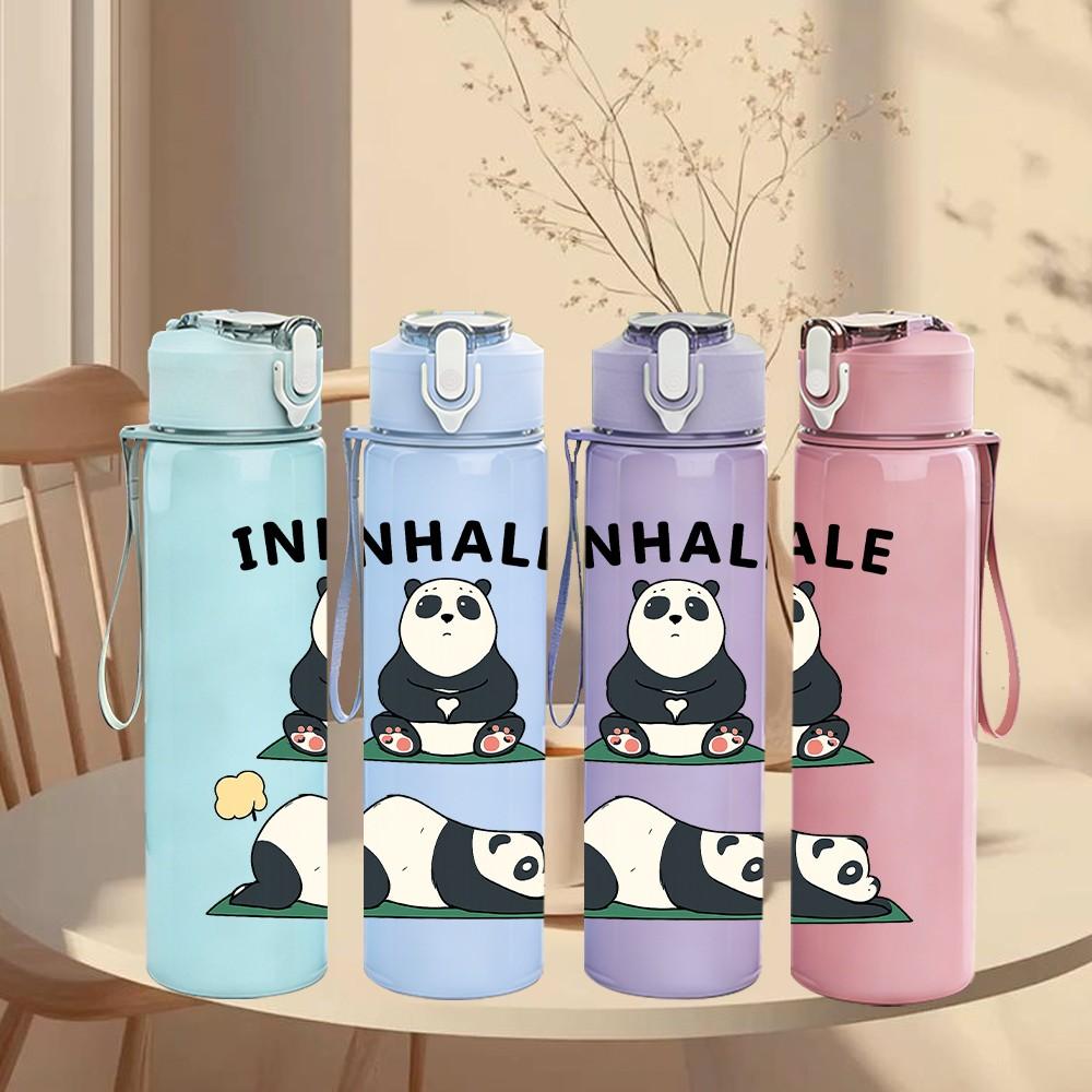 1PC Inhale Exhale Panda Print 750ml Color Plastic Sports Water Bottle Leakproof Flip Straw Lid Suitable for Sports Office Home Use