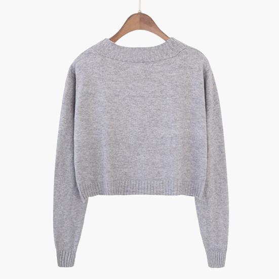 Женский свитер, пальто с V-образным вырезом и длинными рукавами, однотонный однобортный кардиган, один размер, вязаный укороченный женский весенний свитер, женская одежда