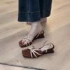 Sheepskin Version~ French Temperament One-word Thin Strap Wedge Sandals Women's Head with Skirt Open-toed High-heeled Roman Sandals