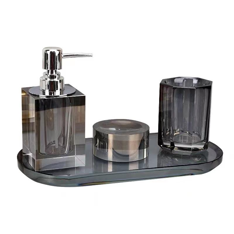 Glass Crystal Bathroom Wash Set Hotel Hand Sanitizer Bottle Set Soap Dispenser Soap Dish Modern Home Bathroom Accessories Set
