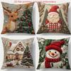 Christmas Pillowcase, Cute Cartoon Imitation Embroidery Linen Print Sofa Pillow Cover, Festival Decoration, Festival Gift (Pillow Insert Not Included)