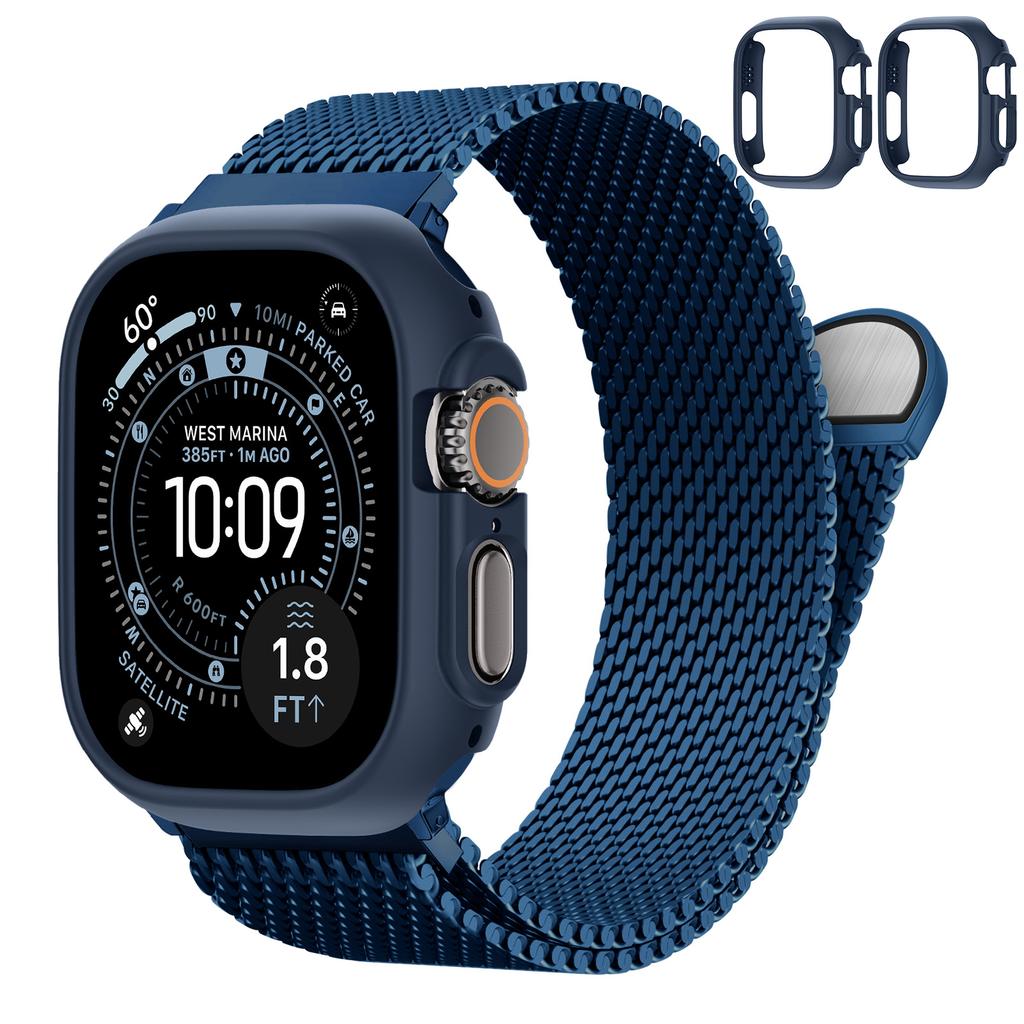 For Apple Watch Band Ultra2 3 49mm 45mm 42 46mm 40mm 44mm Milanese Bracelet iWatch series SE 11 10 9 8 7 Case+Thick Metal Strap