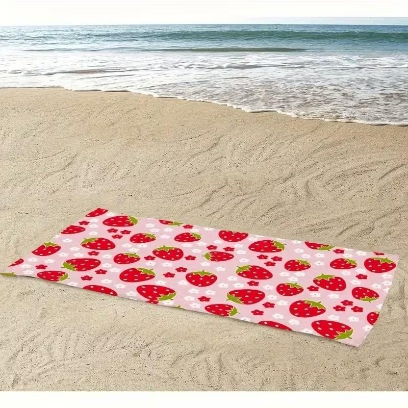 Cute Strawberry Print Pink Beach Towel Microfiber Quick Dry Absorbent Sand-Free Summer Pool Bath Towel for Kids Girls