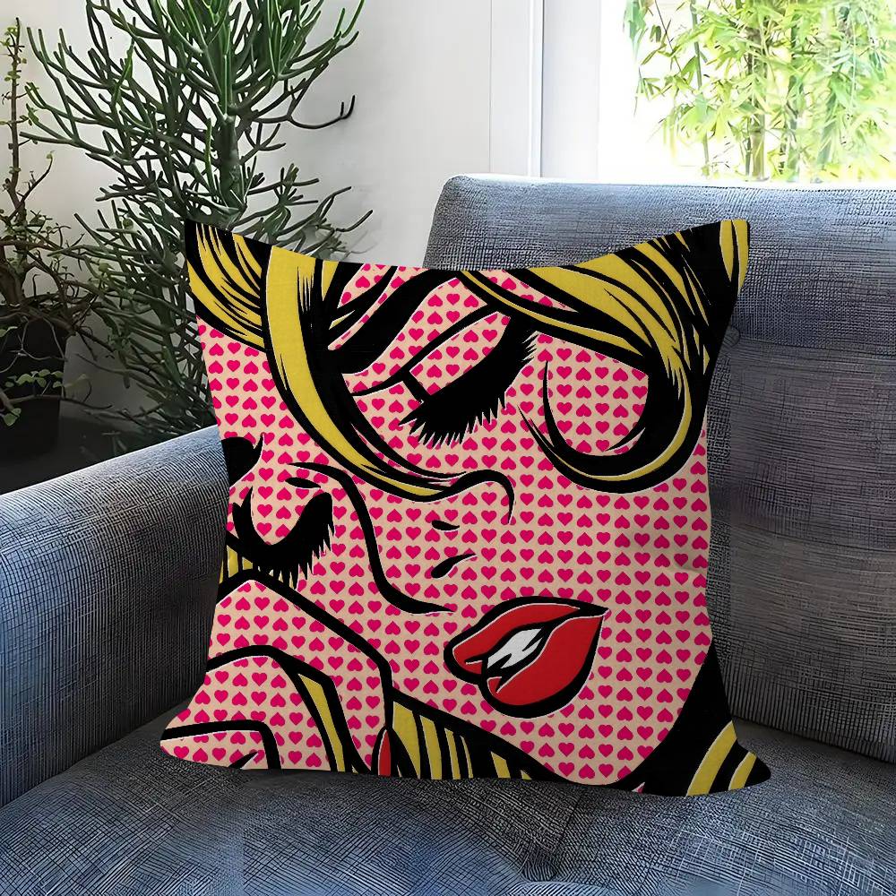 Roy Lichtenstein Pop Art Double-Sided Printed Pillow Cover Short Plush Suitable Living Rooms Bedrooms Sofas Throw Cushion Cover