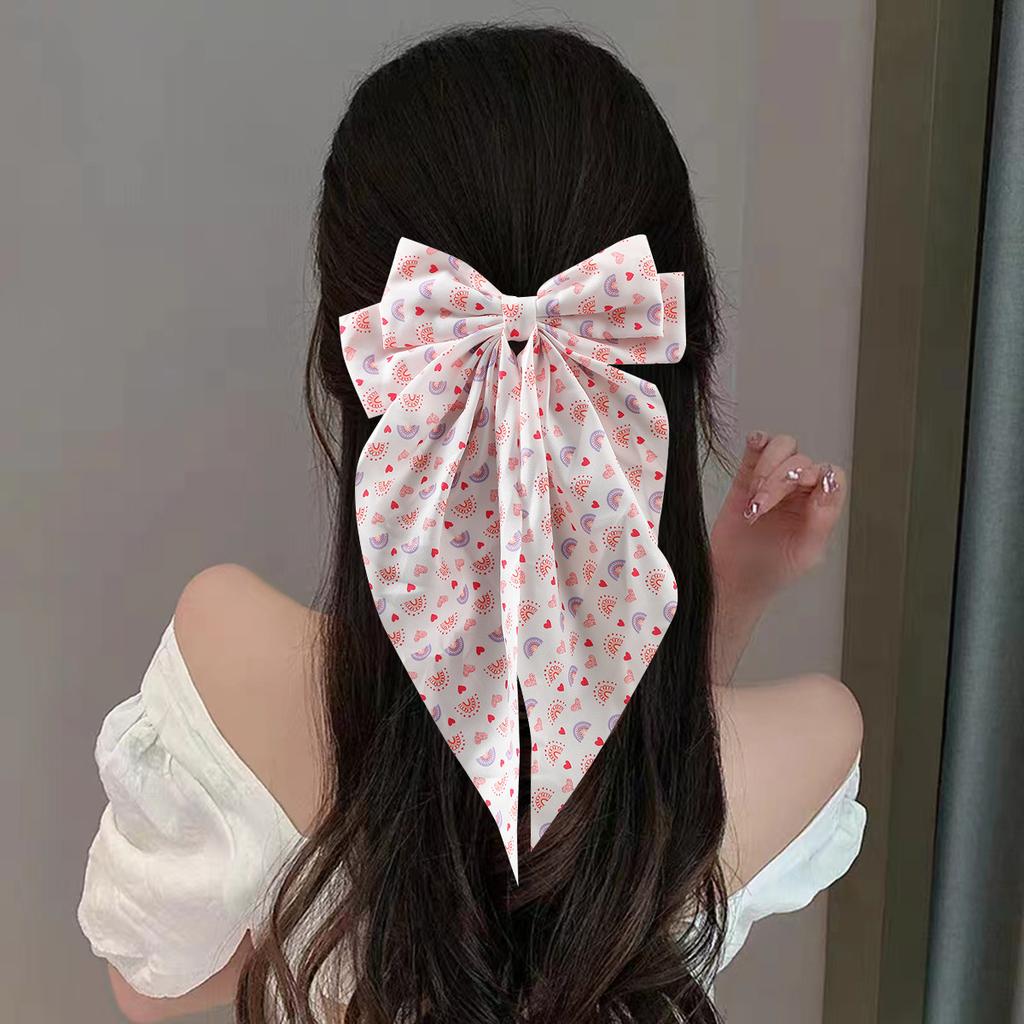 Valentine's Day Sweet Korean Women Bow Ribbon Hair Clip Spring Clip Double Layers Bowknot
