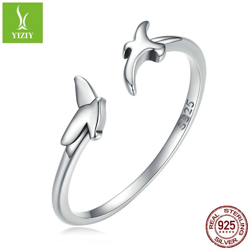 Bird Silhouette Open Ring 925 Sterling Silver, Index Finger Stacked Animal Ring Jewelry Scr869