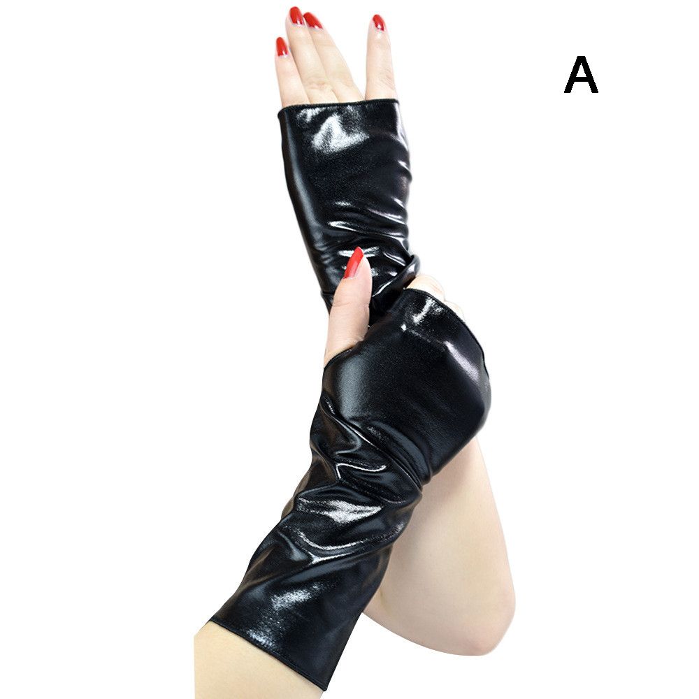 Мужские Женские Готические Панк Митенки Хэллоуин Кожаные Перчатки Наряд Черные Перчатки