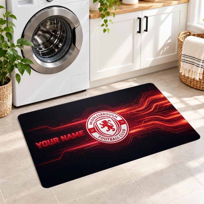 Middlesbrough FC Custom Name Flannel Rug Kitchen Mat Non Slip Floor Carpet Personalized Home Decor