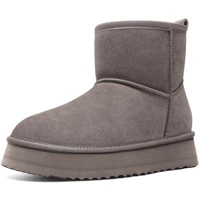 Модные детские женские зимние сапоги мини до середины икры на толстой подошве, зимние сапоги с меховой подкладкой из замши, удобная зимняя женская теплая обувь