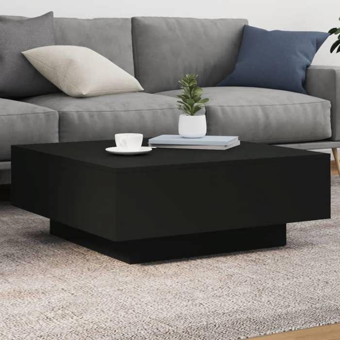VidaXL Table Basse avec Lumières LED, Table d'Appoint, Bout de Canapé, Meuble de Salon Salle de Séjour, Moderne, Noir Bois 836589