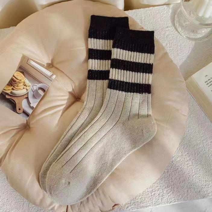 5 пар носков в полоску, повседневные теплые носки средней длины, женские носки осень-зима