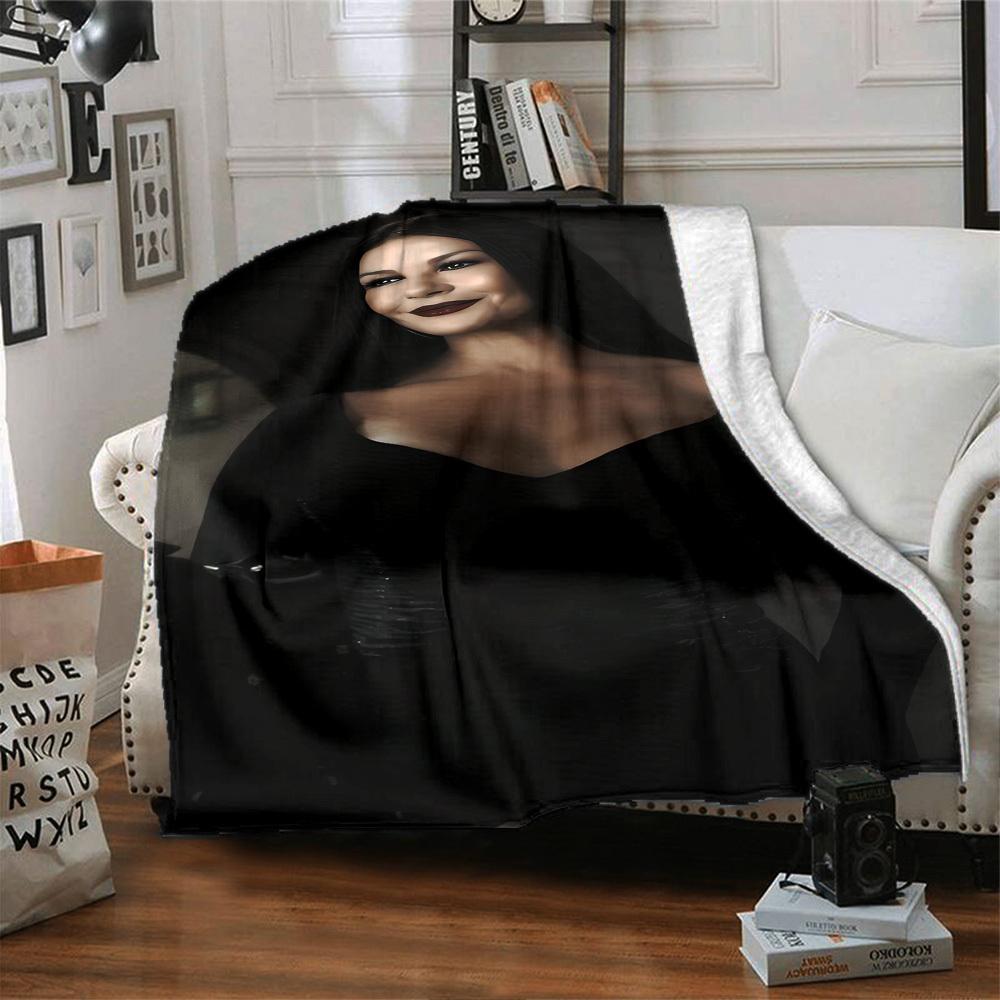 1pc Flannel Blanket, Elegant,Mysterious,Wednesday Pattern Printed Blanket, Sofa Bed Sofa Car Office Camping Travel Warm And Comfortable Soft