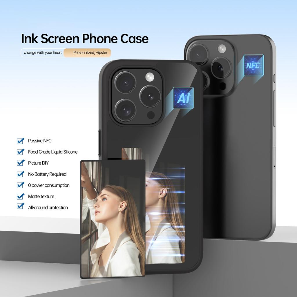 Чехлы для телефонов с экраном E ink, смарт-модуль NFC, чехлы для телефонов 13, 14, 15 Pro Max, чехлы для задней панели с изображением аниме и мультфильмов, бесплатная батарея