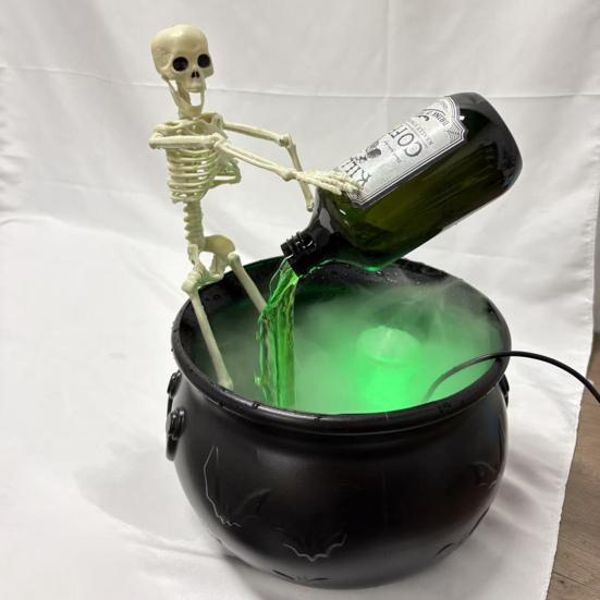 Skeleton Potion Witch Cauldron DIY Magic Floating Potion Bottle with LED Mist Maker And Diffuser Spooky Black Bowl Halloween Decoration for