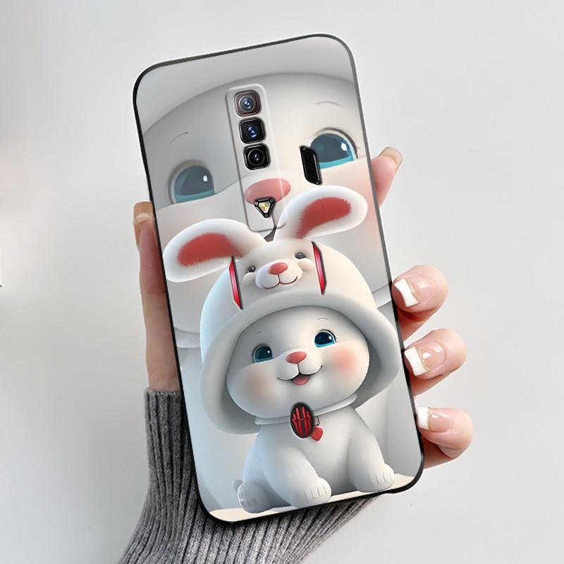 Чехол для Red Magic 7 NX679J Чехол для Nubia Red Magic 7S Задняя крышка Милый Кролик с Сердечками Черный Мягкий ТПУ Чехол для Телефона Оболочка для RedMagic 7 7S