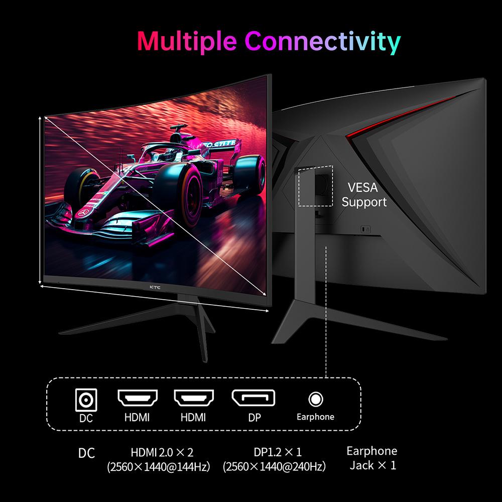 KTC Игровой монитор H27S25E 27 ДЮЙМОВ QHD 240 Гц с высоким разрешением 2K QHD и кривизной 1000R