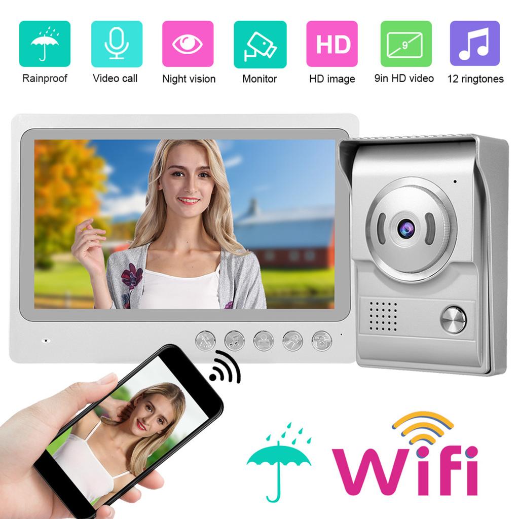 9-дюймовый проводной к Wi-Fi видеодомофон дверной звонок IP55 водонепроницаемый ночное видение фотосъемка запись
