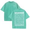 "CHANGE" Topographic Line Art Print Vintage Washed Beige Casual Graphic T Shirt