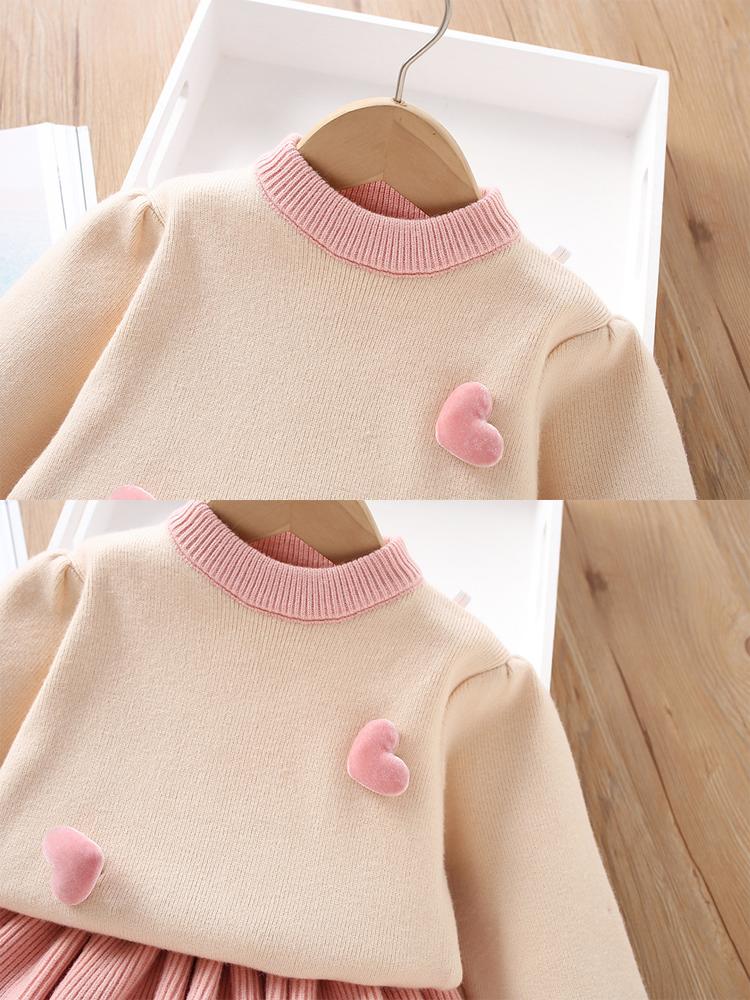 Вязаный детский свитер, модная и милая одежда для девочек, осенний теплый комплект для малышей, детская одежда 2 шт.