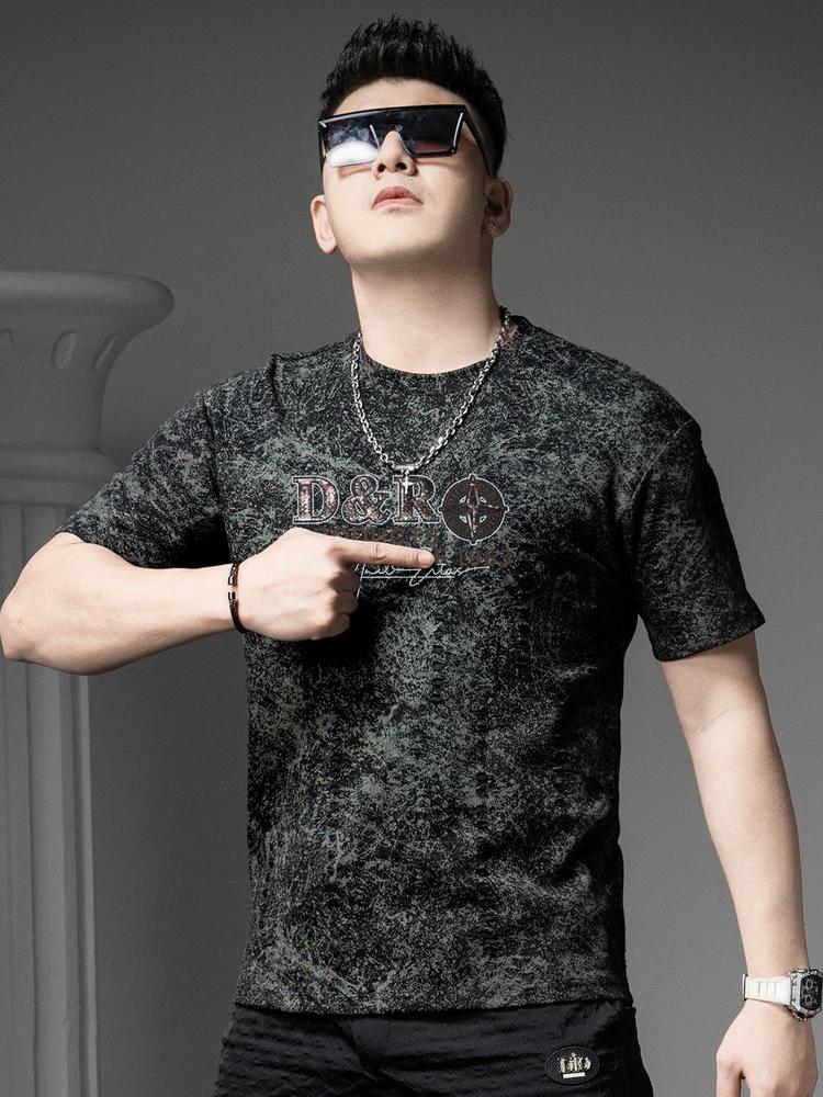 European Goods 2025 Summer New Men's Letter Print Rhinestone Short-Sleeve T-Shirt American Style Loose Trendy Casual Top