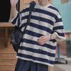 Футболка в полоску с коротким рукавом в гонконгском стиле 2024 года, мужская, свободного кроя, в корейском стиле, повседневный топ для пары