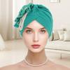Women Headscarf Hat Imitation Pearls Flower Decor Turban Hat Solid Color Stretchable Fit Headband Sleep Hat
