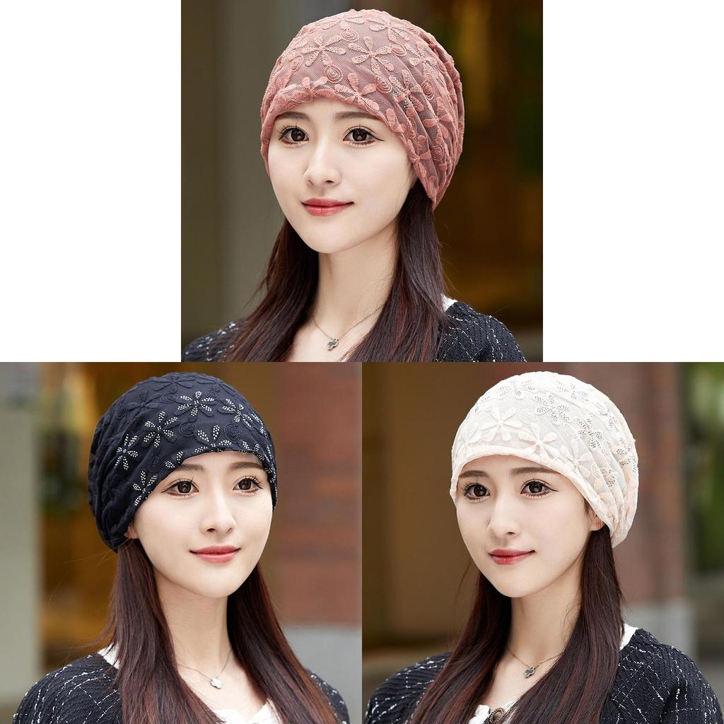 Summer Ladies Loose Fit Floral Pattern Cotton Polyester Hat With Waterdiamond Embellishments