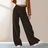 Женские вельветовые длинные брюки с высокой талией, застежкой-молнией, однотонные прямые широкие брюки с карманами для повседневной носки